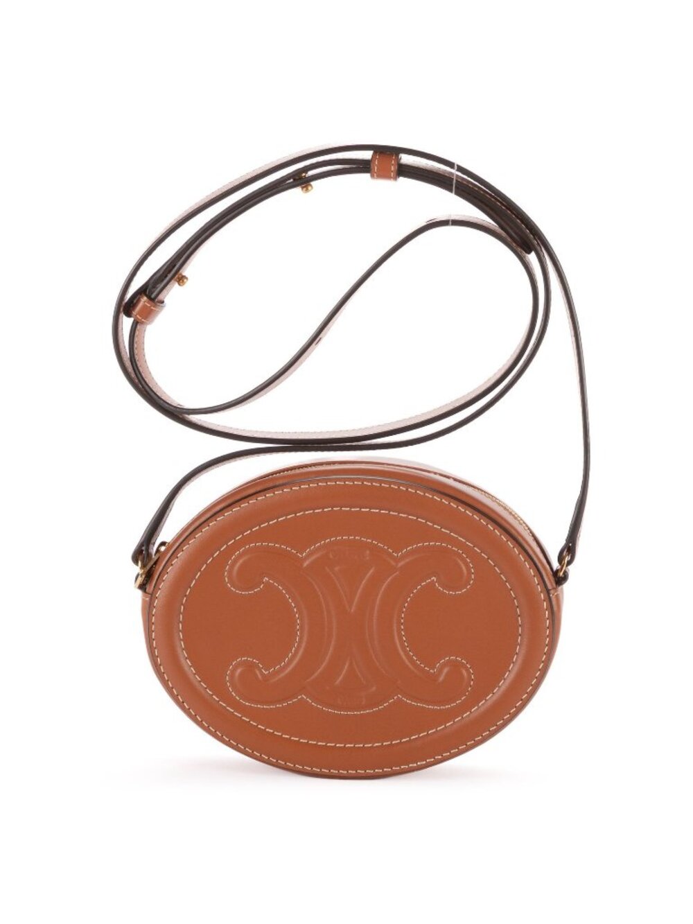 Celine Cuir Triomphe Oval Pouch Brown Calfskin Leather